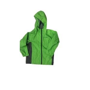 Columbia Size L Youth XS 6/7 Neon Green Grey Rain Wind Hooded Jacket Zip Pockets